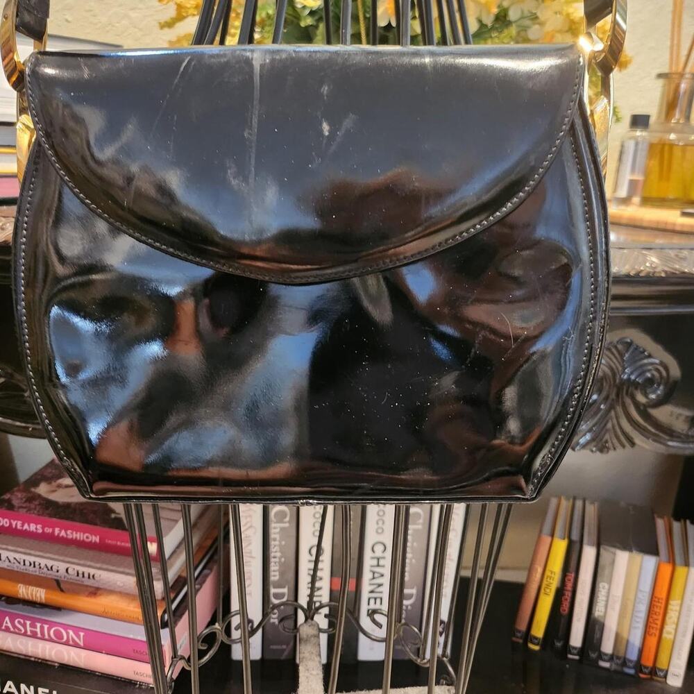 Salvatore Ferragamo vintage black patent leather shoulder bag